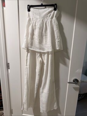 SABO White Strapless Linen Jumpsuit